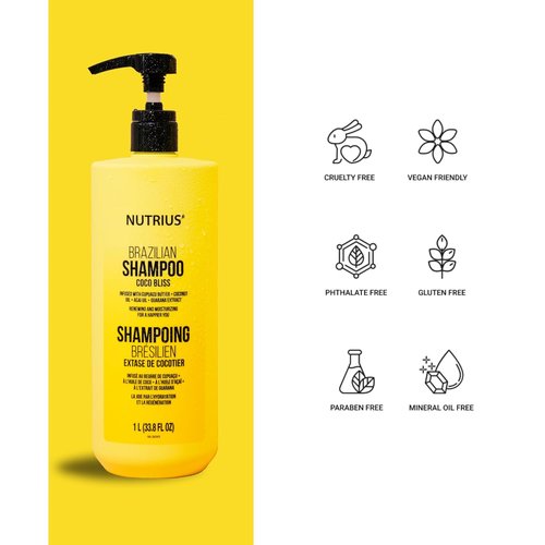 Nutrius Brazilian Shampoo - Coco Bliss Coconut Hydrating Shampoo for Dry Hair | 33.8 fl oz