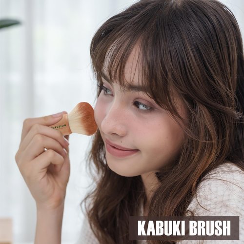 Profusion Cosmetics Matcha Love Duo - Weightless 2-in-1 Correcting Setting Powder & Kabuki Brush | Talc-Free, Redness Reducing Makeup