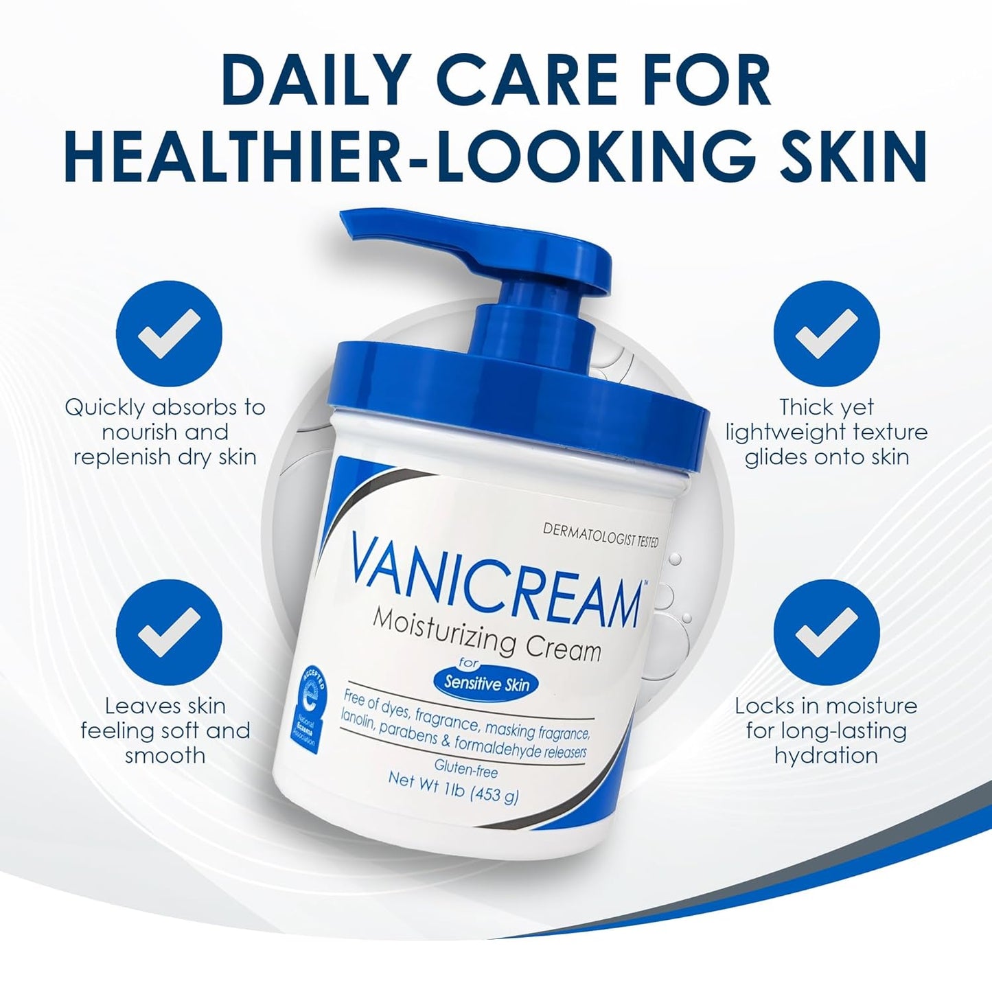 Vanicream Moisturizing Skin Cream - Gentle Formula for Sensitive Skin | 16 fl oz Pump Dispenser