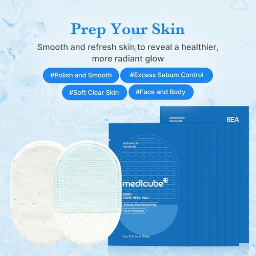 Medicube Zero Pore Peel Pads - Smoothing Mitt for Face & Body | Rice Extract & Natural AHA | 8 Double-Sided Organic Cotton & Microfiber Pads for Clear Skin