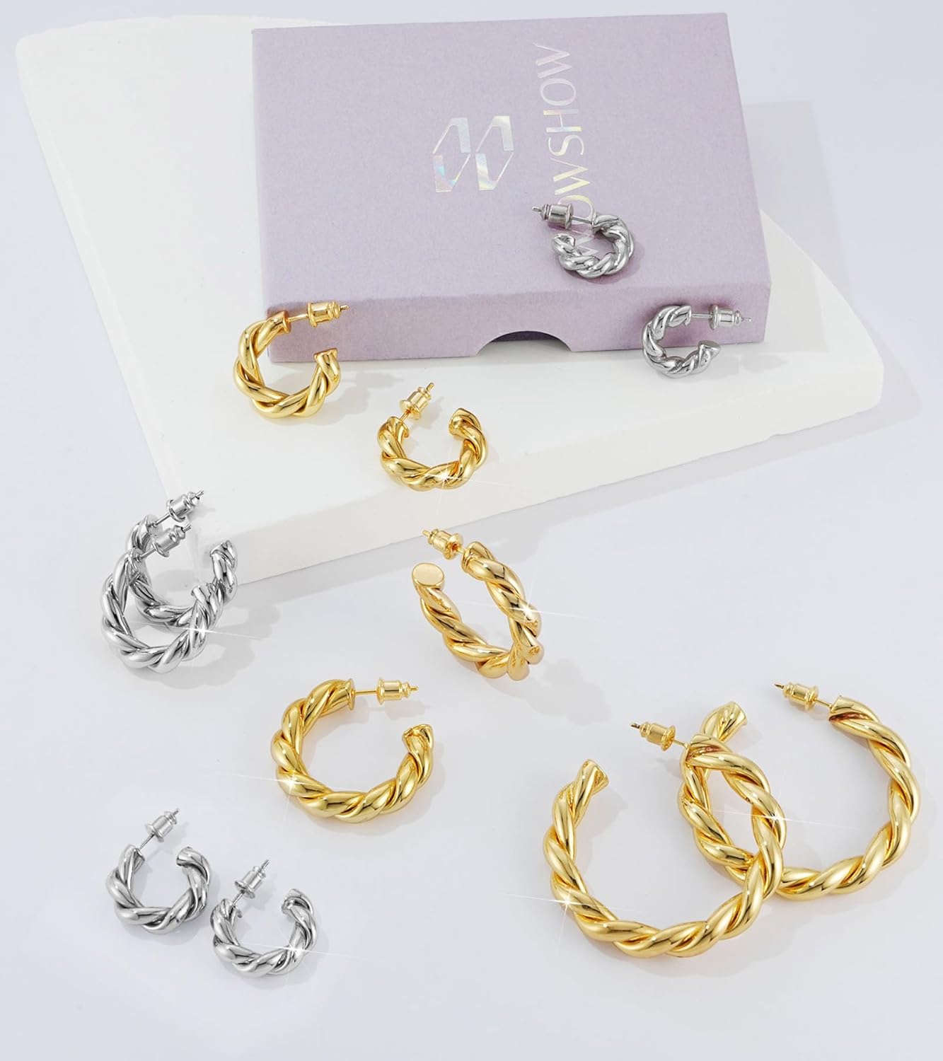 Wowshow Gold Hoop Earrings - 14K Gold Plated Chunky Design | Lightweight Jewelry Gifts in 14/20/30/35/45MM
