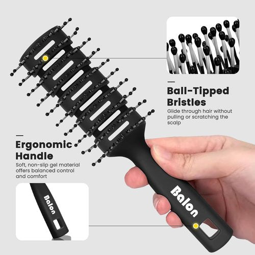 Balon Hair Brush - Speed Dry Vent Brush for Pain-Free Detangling | Ideal for All Hair Types (Black)