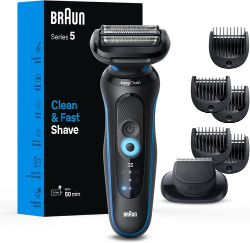 Braun Electric Shaver - Series 5 5120s | Wet & Dry Shaving with Turbo Mode & Beard Trimmer - Blue