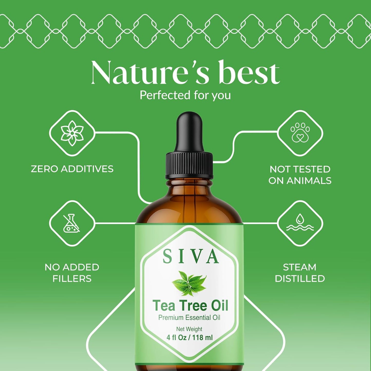 Siva Tea Tree Essential Oil - 100% Natural for Diffuser, Face & Skin Care | 4 Fl Oz with Dropper