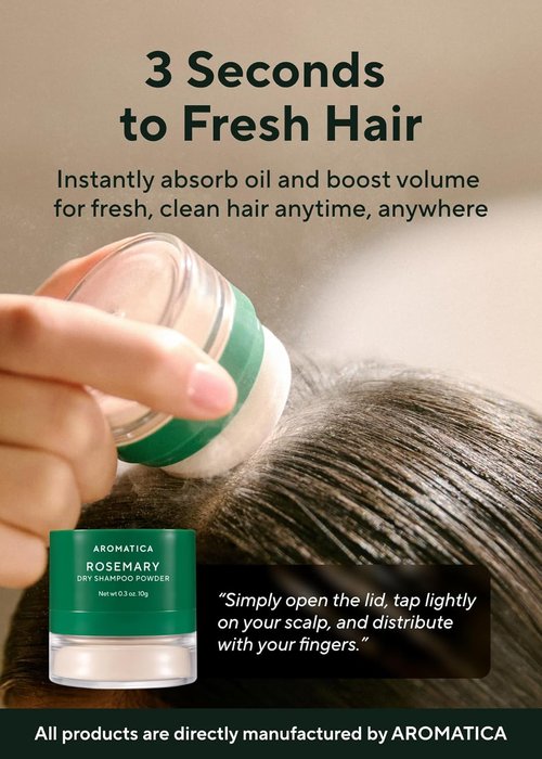 AROMATICA Rosemary Dry Shampoo Powder - Travel Size (10g) | Root Lifting & Volumizing, Talc-Free Hair Care