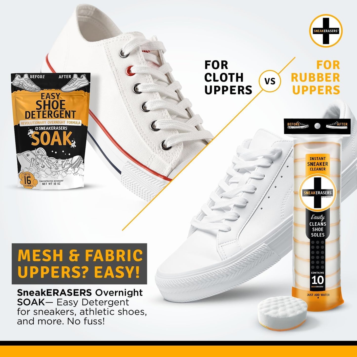 SneakERASERS Instant Sneaker Cleaner - Premium Shoe Cleaning Kit with Dual-Sided Sponges | 10 Pack for Men & Women