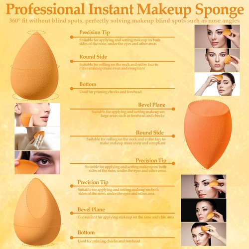 14 Pcs Makeup Sponge Set,Beauty Sponges Blender with 4 Pcs Powder Puff and 4 Pcs Mini Make up Sponges Birthday Gift,Mother's Day Gift for Women Liquid,Foundation,Powder,Concealer,Cream(Orange)