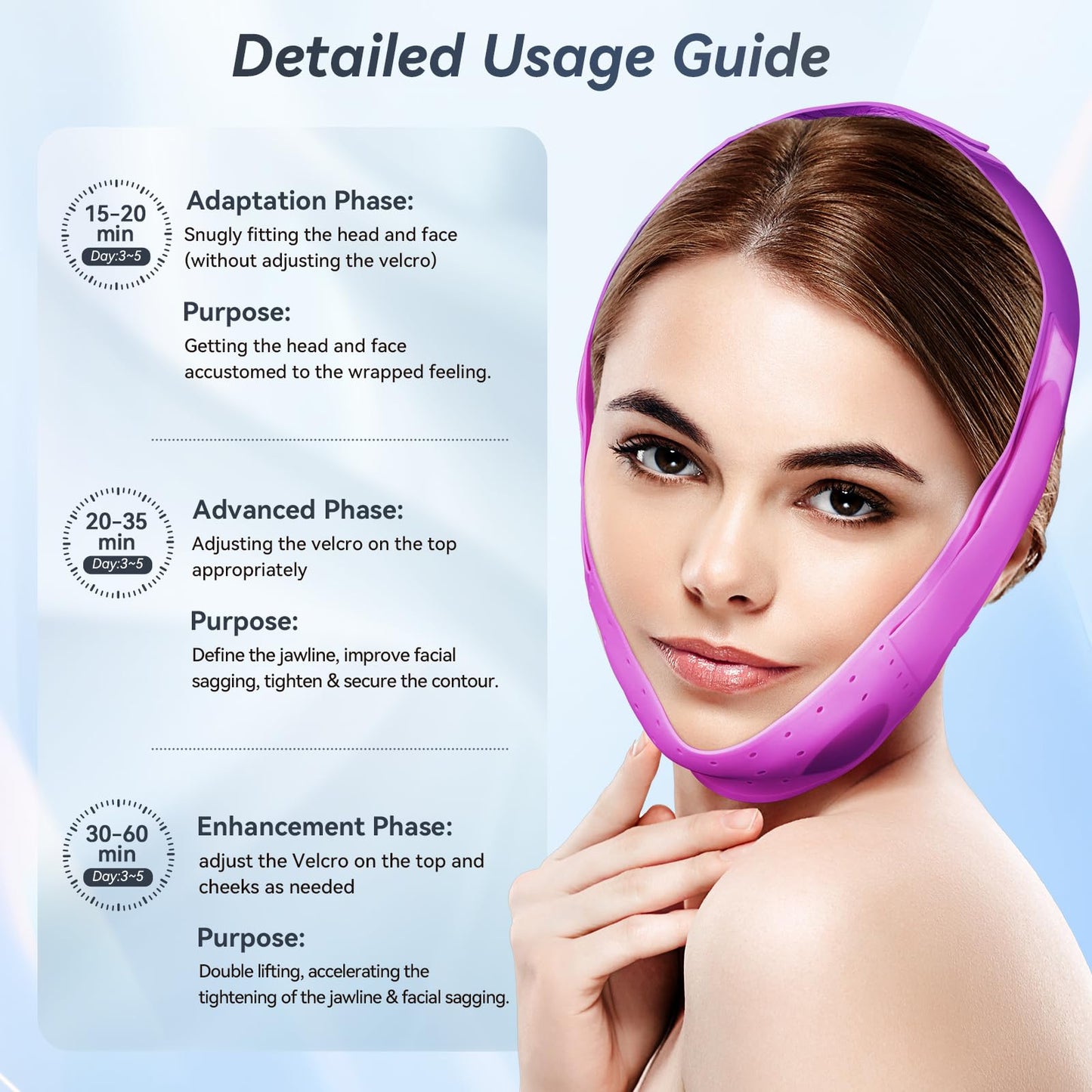 ONLUKY V-Line Face Lifting Mask, Double Chin Reducer Chin Support Strap Face Mask (Purple)