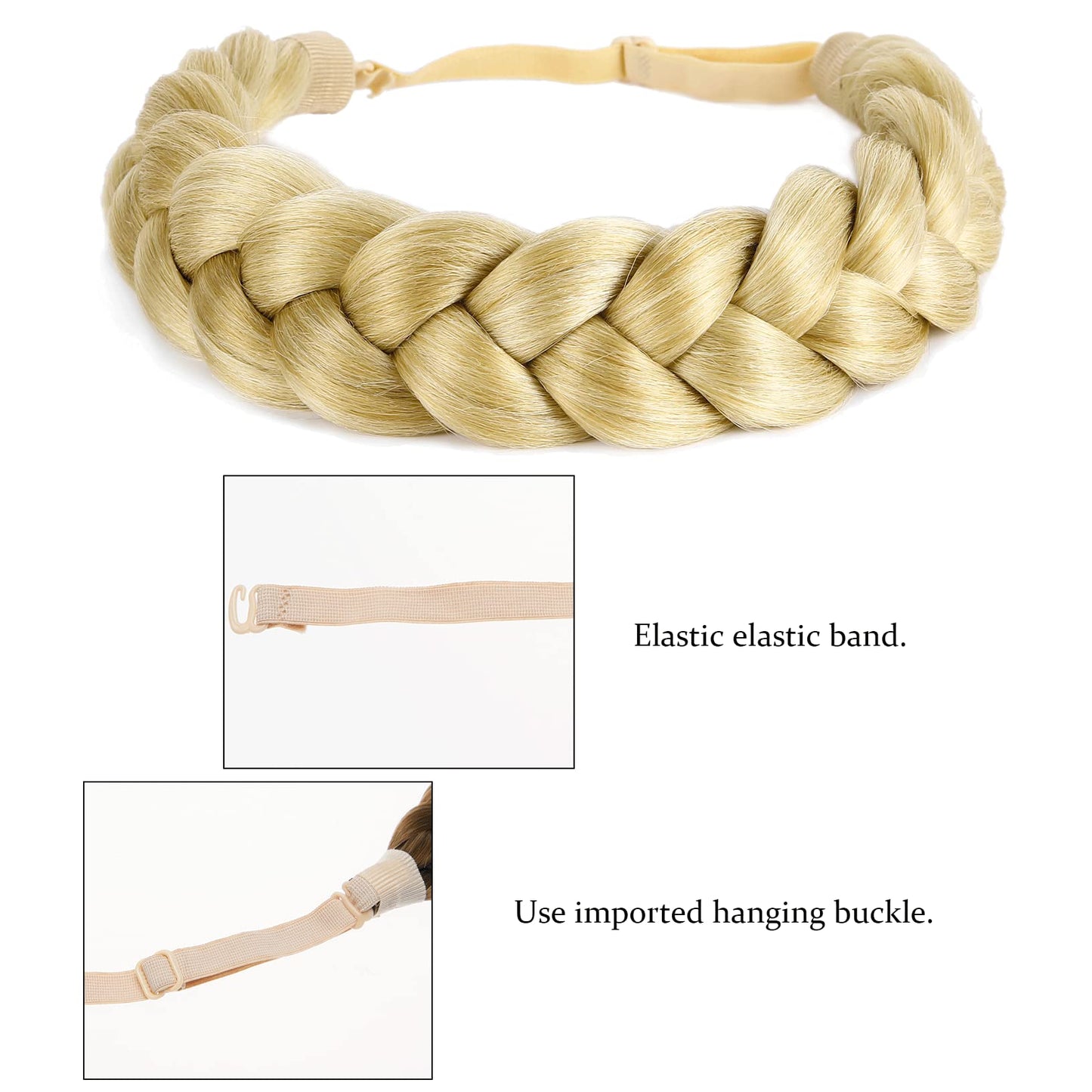 STHEJFB Bohemian Braided Headband Oversized Classic Wide Braids Adjustable Elastic Strap Synthetic Wig Headband Women's Braids Beauty Accessories (Beach Color)