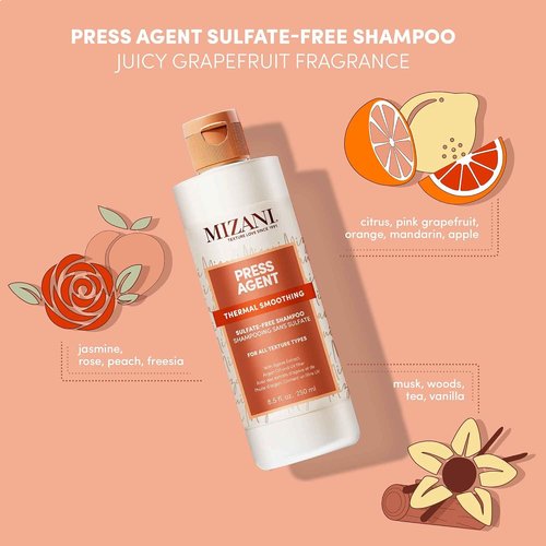 MIZANI Press Agent Sulfate-Free Shampoo - Thermal Smoothing - Moisturizes Hair For Heat Styling, Blowout & Silk Press For Dry & Frizzy Hair, With Argan Oil
