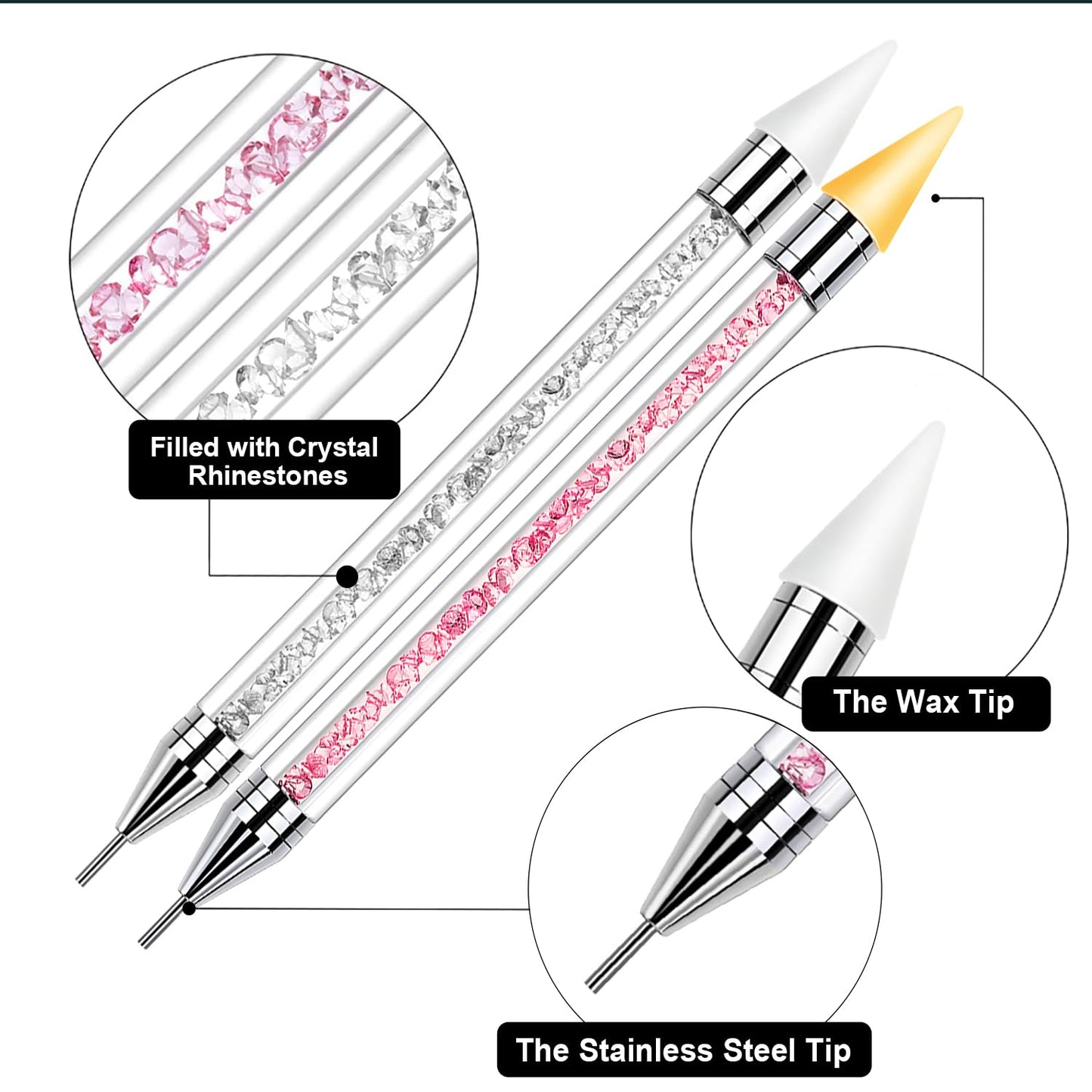 Vikerer Rhinestone Picker, 2 Pack Diamond Art Painting Dotting Pen, Dual-end Rhinestones Applicator Pickup Tool for Nail Gems Flatback Swarovski Crystal DIY with 4 Extra Tips