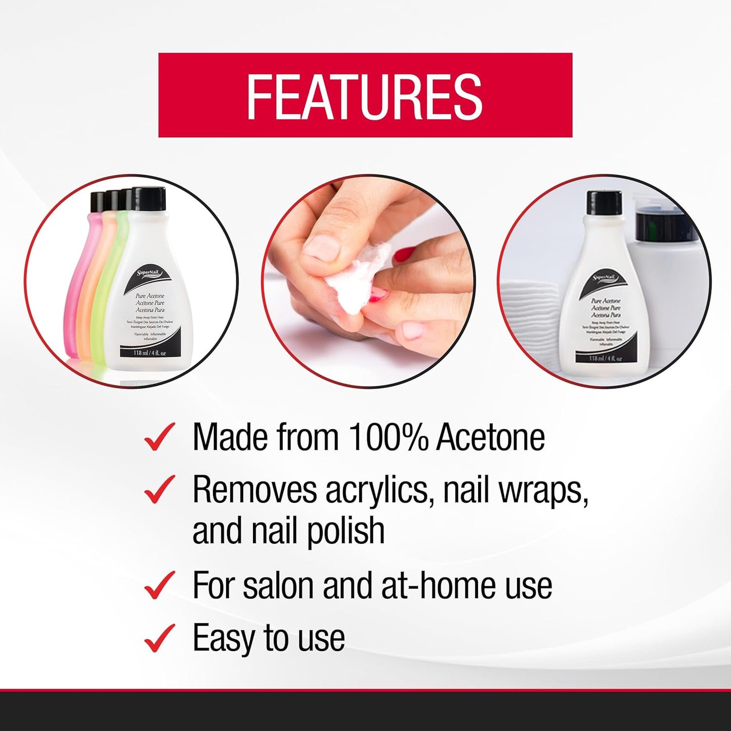 SuperNail Pure Acetone Nail Polish Remover - Fast-Acting Gel Polish Remover for Acrylic & Dip Powder, 4 fl oz