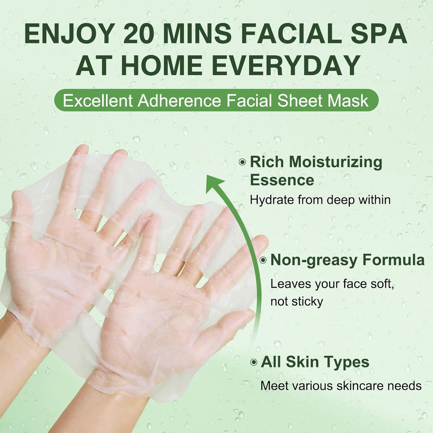 SPRINGSKY Hydrating Face Mask - Natural Cactus & Centella Asiatica for 24HR Moisture | 4 Count