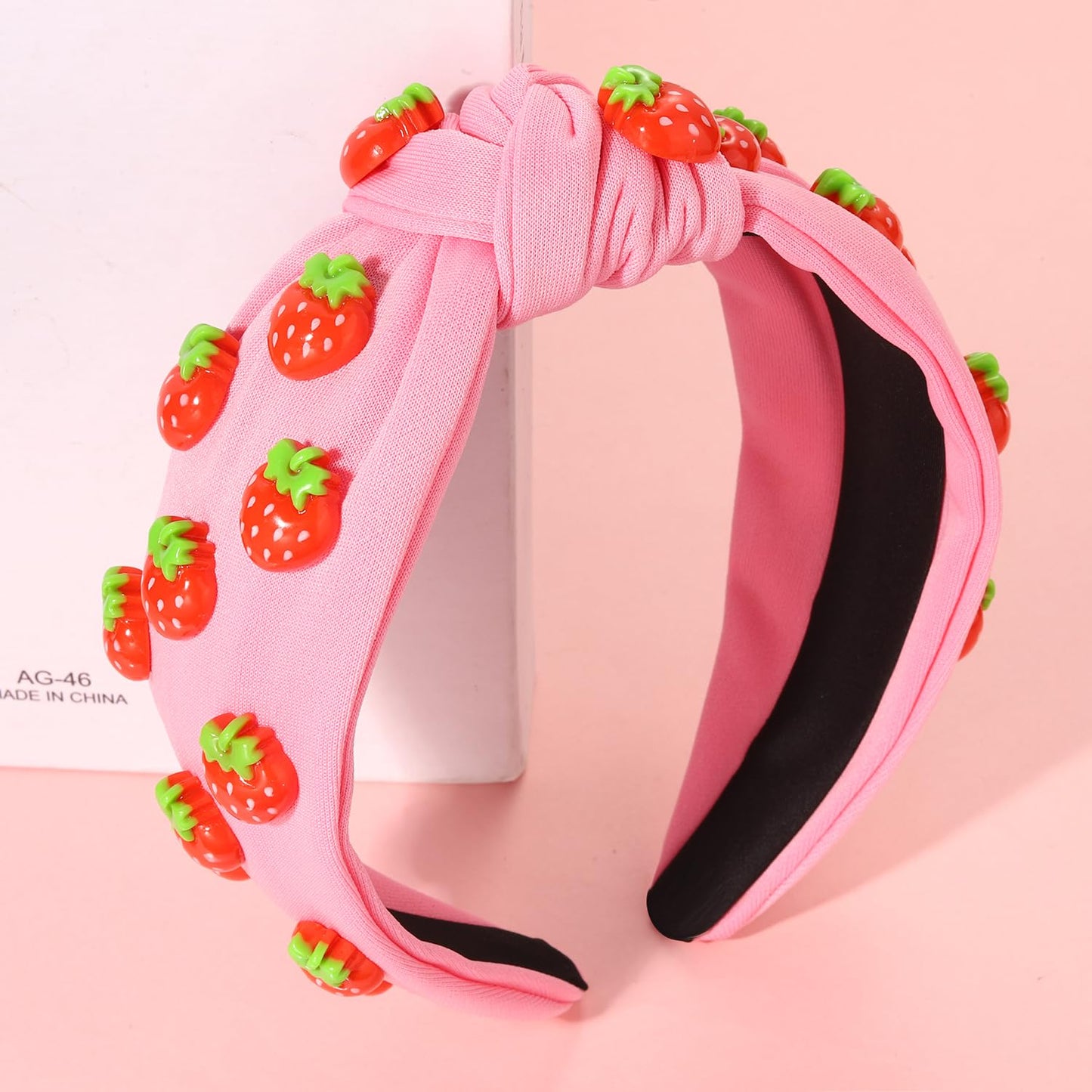 VOGUEKNOCK Strawberry Headband Fruit Headbands for Women Girls Tropical Strawberry Knotted Headband Summer Beach Headwear Hair Accessories Strawberry Pink