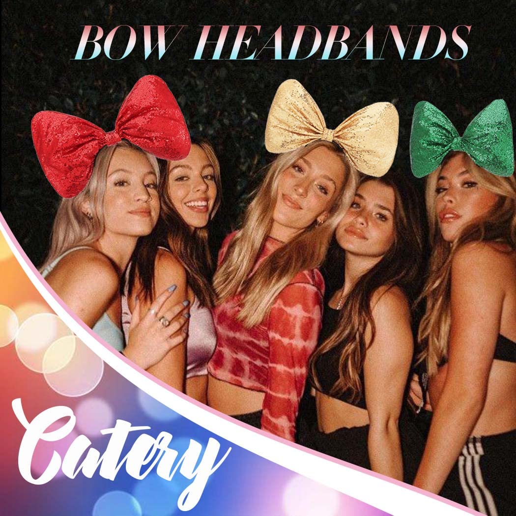 Catery Christmas Bow Headbands Sequins Bow Hairband Huge Bow Headwear Holiday Headbands Crazy Head Hoop Christmas Party Hair Accessoriess for Women and Kids (Set-1)