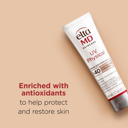 EltaMD UV Physical Tinted Sunscreen for Face, 100% Mineral Active Sunscreen