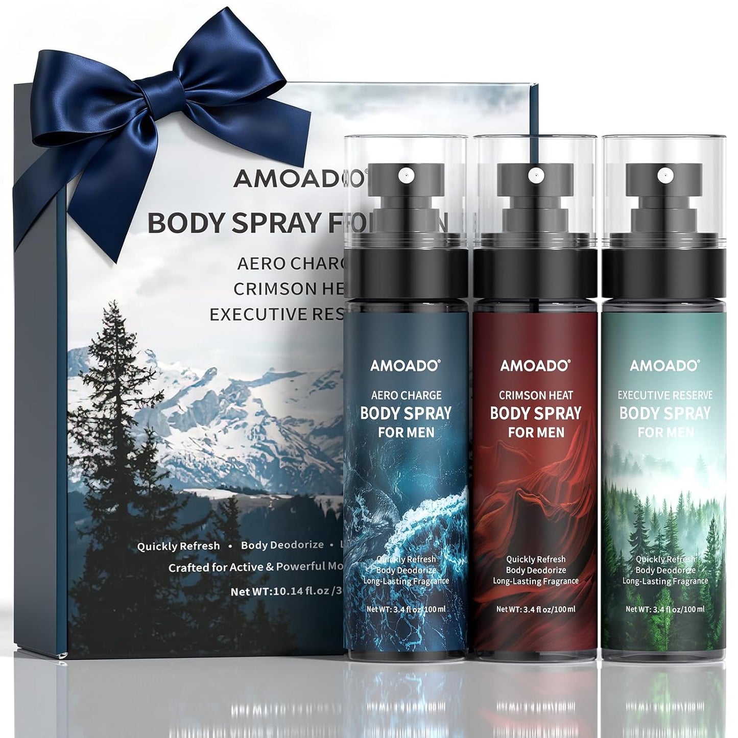 AMOADO Men’s Body Spray Set - Refreshing Aluminum-Free Deodorizing Mist | Oriental & Woody Scents, 3.4 fl oz