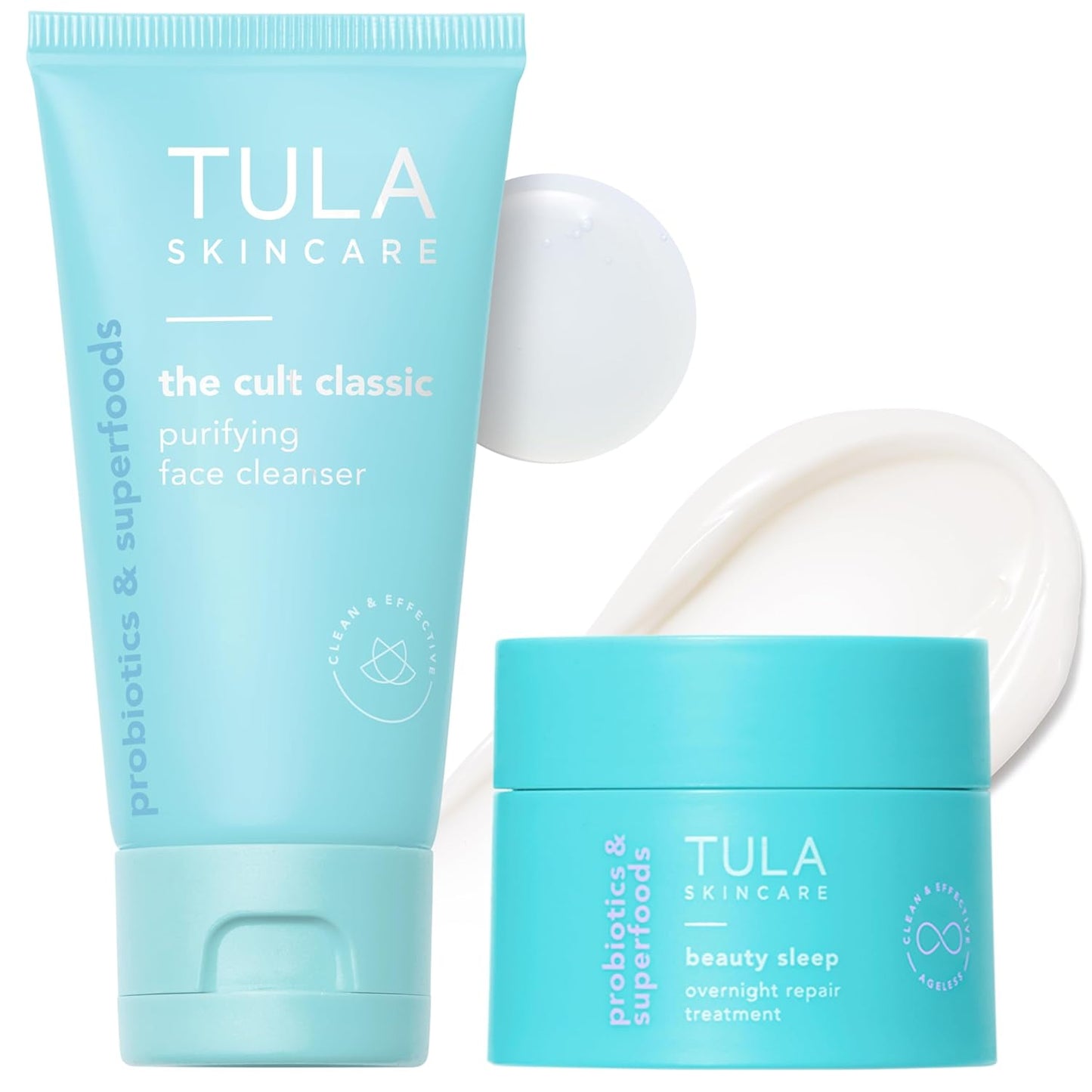 TULA Skin Care Nighttime Duo - Cleansing & Hydrating Travel Size, includes The Cult Classic Purifying Face Cleanser & Beauty Sleep Overnight Repair Treatment, 2-Piece Kit