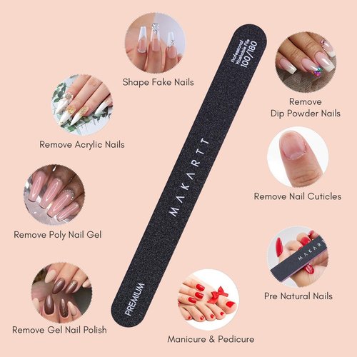 Makartt Nail File - Professional 100/180 Grit Emery Boards for Gentle Filing | Black 2-Piece Set