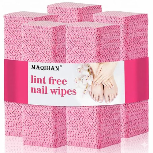 MAQIHAN 600 Lint Free Nail Wipes - Pink Nail Polish Remover Wipes Lint Free Nail Wipes Pads for Gel Nails No Lint Nail Glue Wipes Eyelash Extensions Toallitas Para Uñas Sin Pelusa Nail Supplies