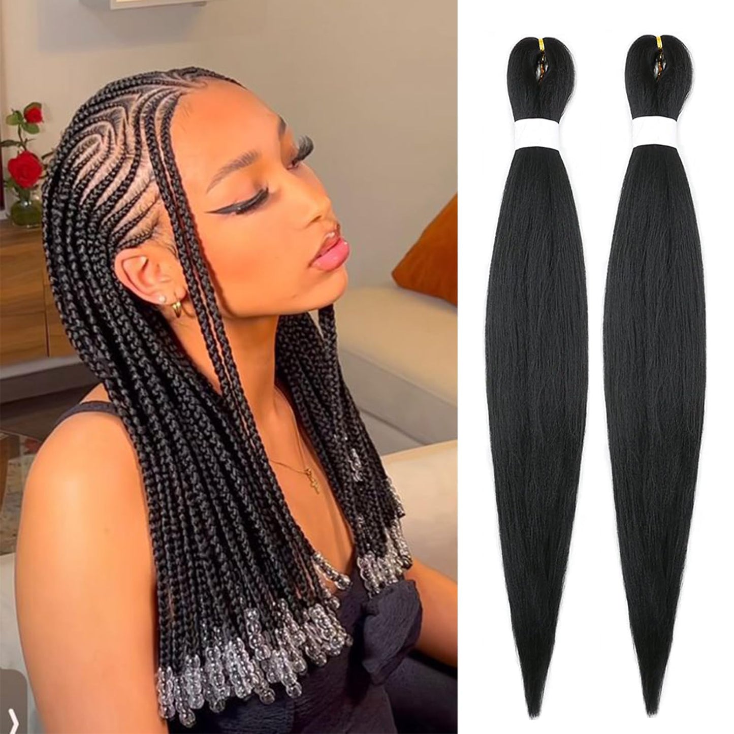 Coriario Brown Braiding Hair Pre Stretched 26inch 2packs Pre Stretched Braiding Hair Long Straight Braiding Hair Yaki Synthetic Hair for Braiding 30#