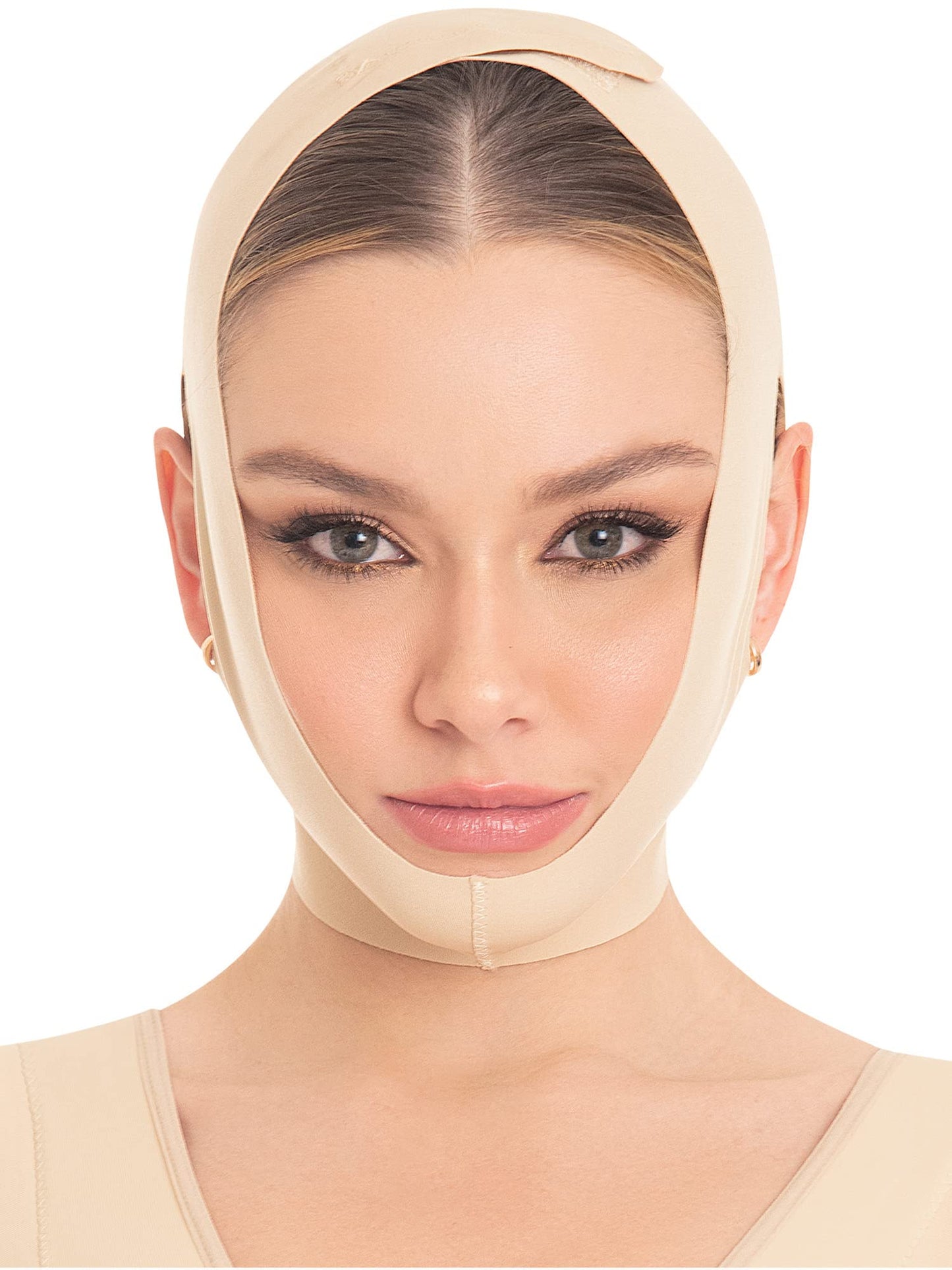 M&D Face Slimming Chin Strap Lipo Compression Garment Mentonera Postquirúrgica Facial Beige XL