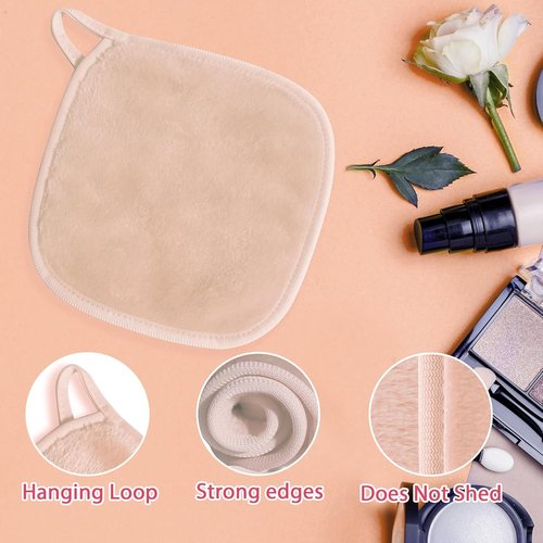 Natwag Makeup Remover Cloths - Reusable Microfiber Face Towels | 12-Pack, 6" x 6", Beige with Mesh Bag