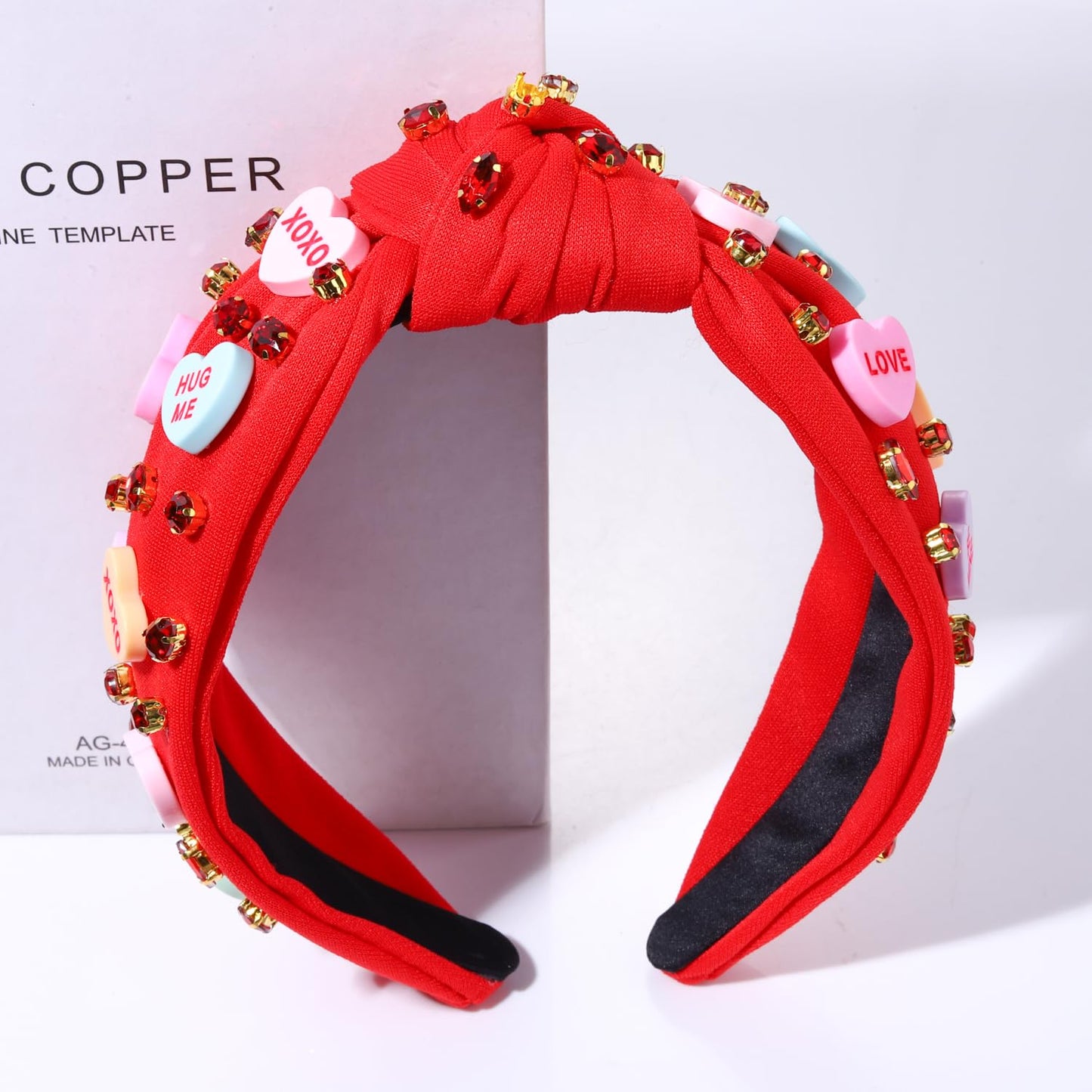 NVENF Women's Jeweled Crystal Rhinestone Knotted Heart Top Knot Hair Accessories (Letter 1 - Red)