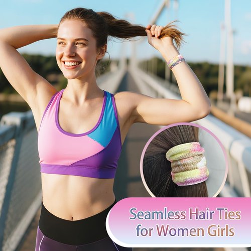 Bessrung 50 Pack Seamless Hair Ties, No Damage Elastics Hair Ties for Women Girls, Soft Stretchy Ponytail Holders for Thin Thick Hair, Snag-Free Hair Bands (Orange)