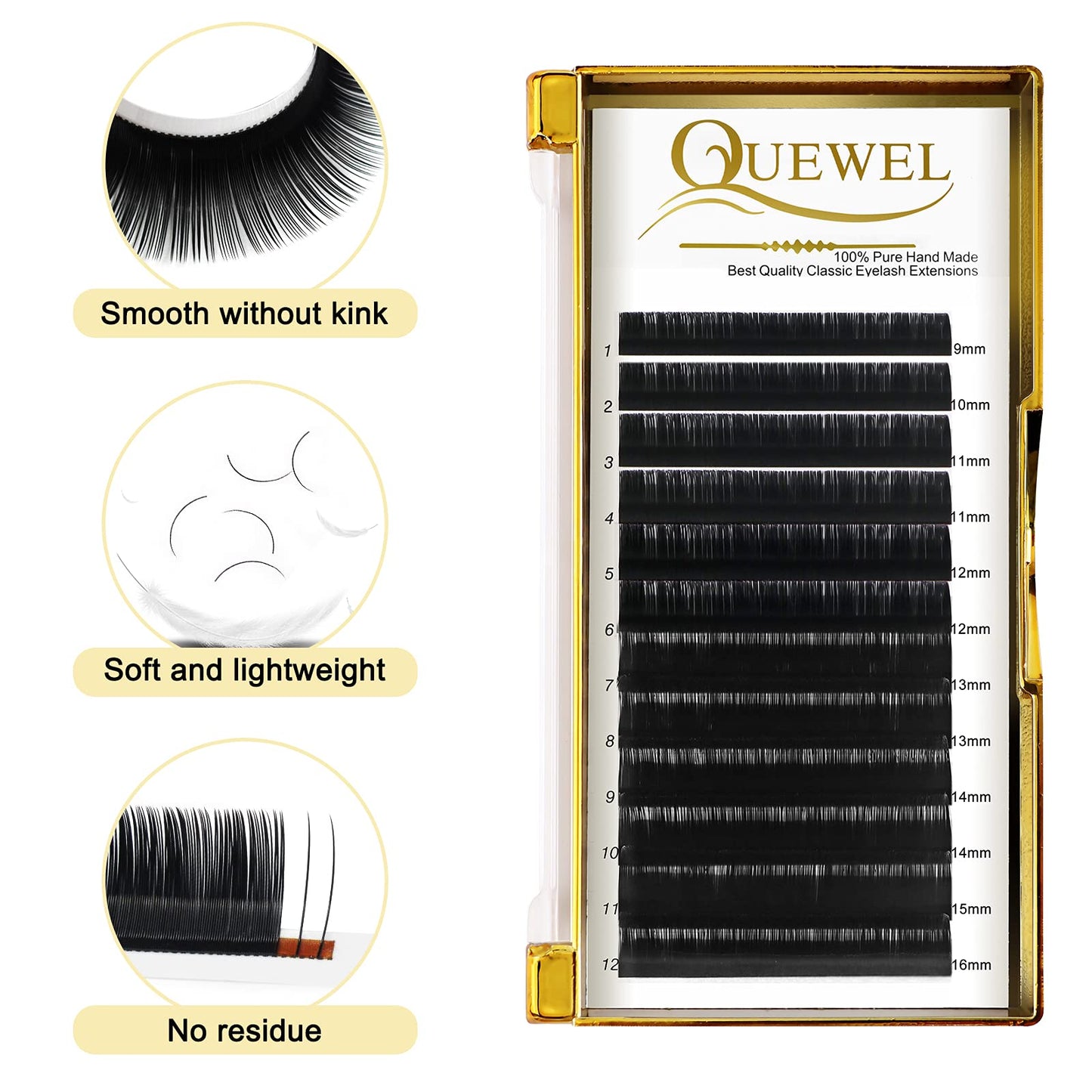 Classic Eyelash Extensions 0.18 D MIX9-16mm Lashes Extensions Supplies C/D Curl Single Length 9-20mm Mixed Length 9-16mm/15-20mm by QUEWEL (0.18 D MIX9-16)