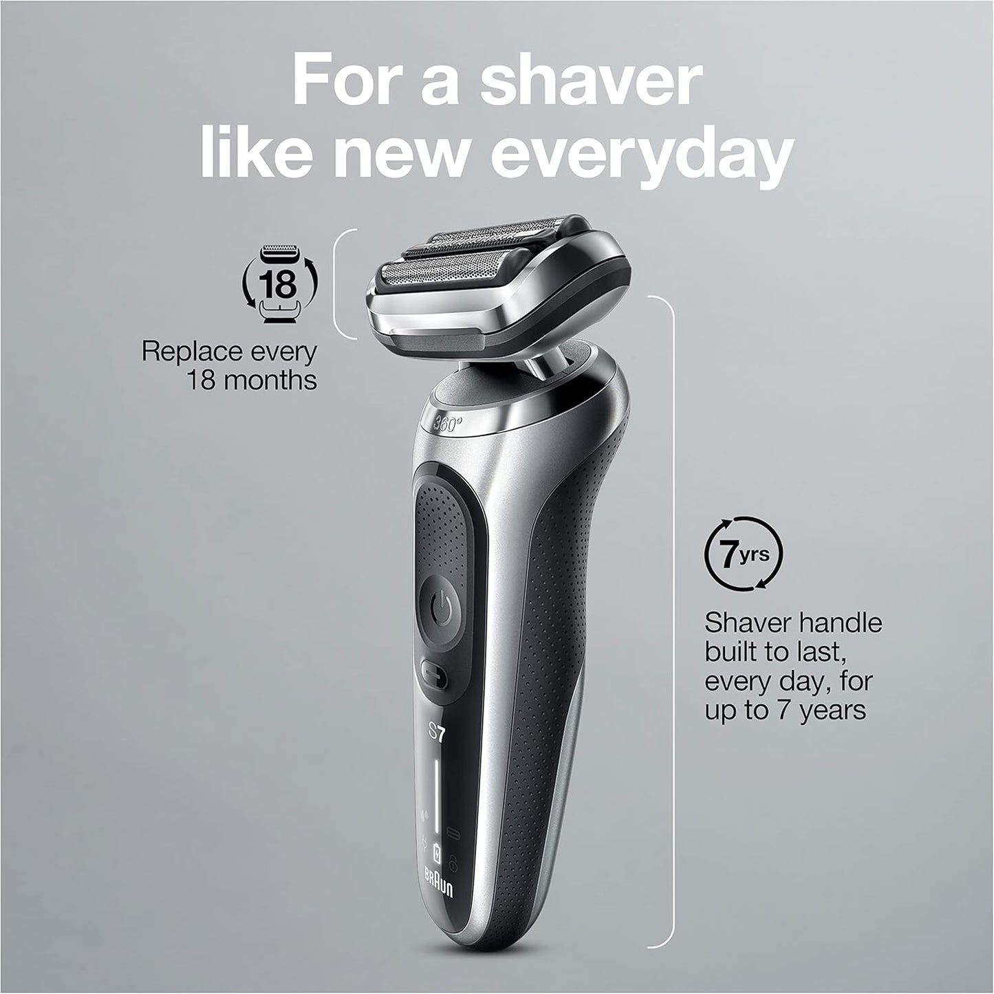 Braun Series 7 7032CS Electric Razor for Men - Wet & Dry Rechargeable Foil Shaver with Beard Trimmer | Silver