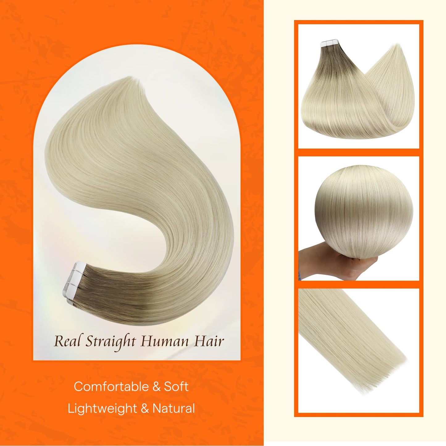 Full Shine Tape in Hair Extensions 12 Inch Seamless Short Natural Hair Extensions Tape in Balayage Color 8 Ash Brown to 60 Blonde Tape in Real Human Hair Extensions Add Volume 20 Pcs 30 Grams