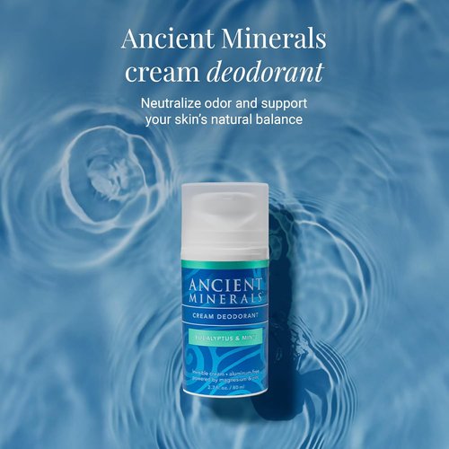 Ancient Minerals Natural Deodorant Cream - Eucalyptus & Mint, Aluminum-Free, Vegan, 2 oz for Sensitive Skin