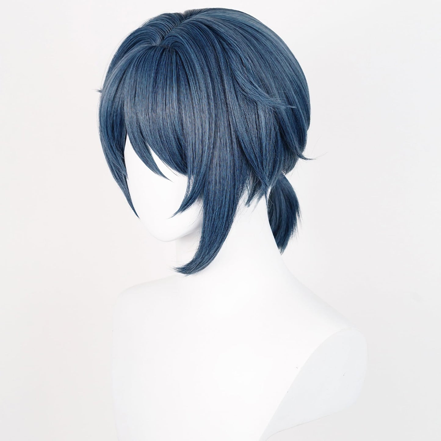 Genshin Impact Cosplay Wig for Xingqiu Bamboo Rain Anime Wigs Short Straight Blue Hair Synthetic Fabric with Bangs and Ponytail for Adult Comic Con, Cosplay Show, Halloween