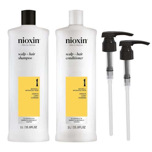 Nioxin Shampoo & Conditioner Liter Duo Set - Strengthen Natural & Colored Hair | Systems 1-4 | Pumps Included