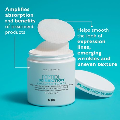 Peter Thomas Roth | Peptide Skinjection™ Exfoliating Peel Pads - Smooth Expression Lines & Wrinkles, Fragrance-Free, Alcohol-Free, All Skin Types