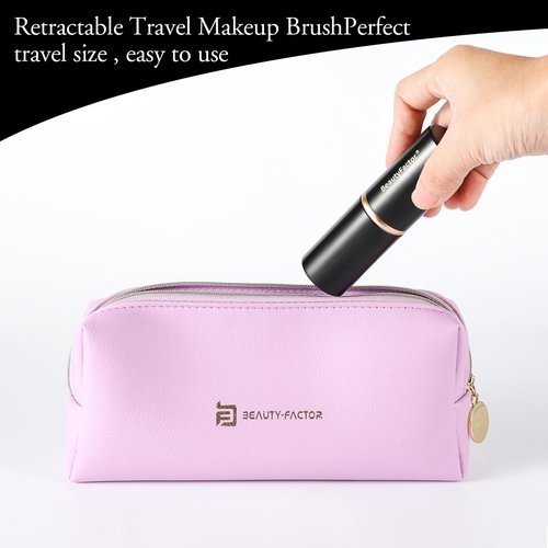 Retractable Kabuki Makeup Brush, Angled Top Travel Makeup Brush Portable Powder Brushe for Liquid Cream and Powder Face With Aluminum Handle