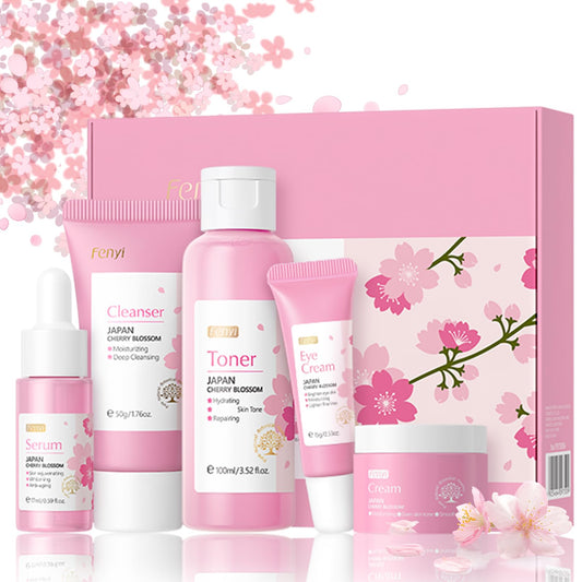 Sakura Skin Daily Skincare Set Gentle Skin Cleaning & Care Teenage Girls and Women Gift Set, Cherry Blossom Skin Care Sets & Kits, Facial Kit for Women & Girls, Hydrating & Soothing Travel Skincare
