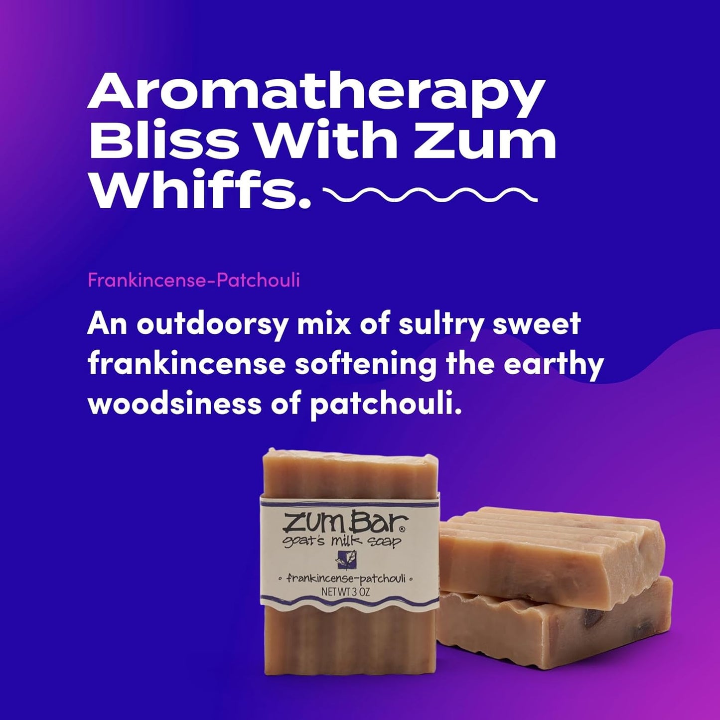 Zum Indigo Wild Goat's Milk Soap Bar - Nourishing Essential Oil Soap for Hands & Body - 3 oz - Frankincense (3 Pack)