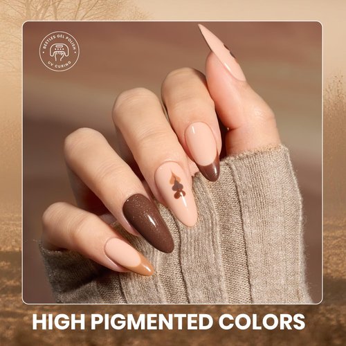 Beetles Gel Nail Polish Set - 20 Colors Warm Mist Gel Nail Kit Burgundy Brown Nude Gold Glitter Gray Shimmer Soak Off Base&Top Coat Uv Led Home DIY Salon Nail Art Gift Set for Women