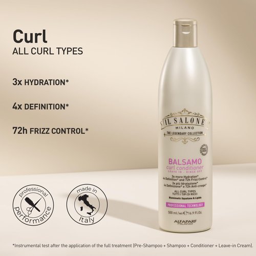 Il Salone Milano Professional Curl Conditioner - Dual Use Leave In Conditioner or Rinse Off - Heat Protection - Hydrates, Moisturizes, Softens - For All Curl Types (16.9 fl oz / 500ml)
