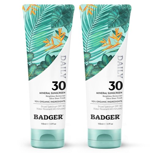 Badger Mineral Sunscreen SPF 30 - Lightweight, Moisturizing & Reef Safe | 4 fl oz, 2-Pack