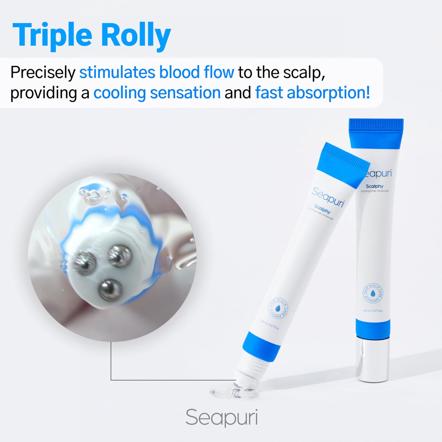 Seapuri Scalphy Viral Hair Growth Treatment Topical Serum for Hair Loss, Thinning, Receding Hairline | Cooling Rollerball Scalp Massager for Men and Women | Hair Regrowth | Korean Beauty 0.67 Fl Oz