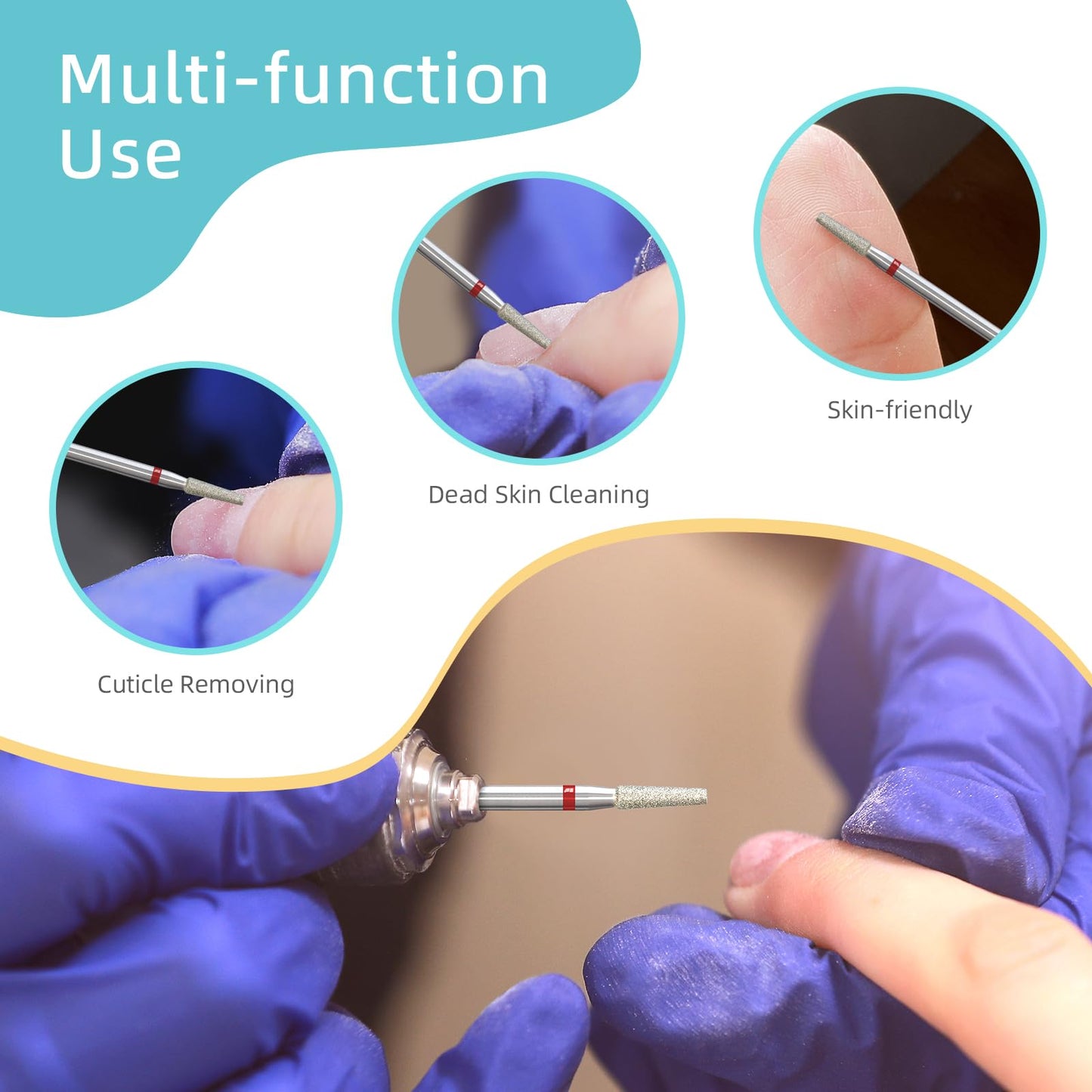 HYTOOS 2mm Tapered Barrel Cuticle Clean Nail Drill Bits, Russian Diamond Nail Bit Professional Safety Under Nail Cleaner Burr for Cuticle Dead Skin, Electric Nails Drill Accessories, Fine