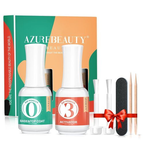 AZUREBEAUTY Dip Powder Base & Top Coat - Fast Drying, No Lamp Needed, 0.5oz Bottle for Nail Kits