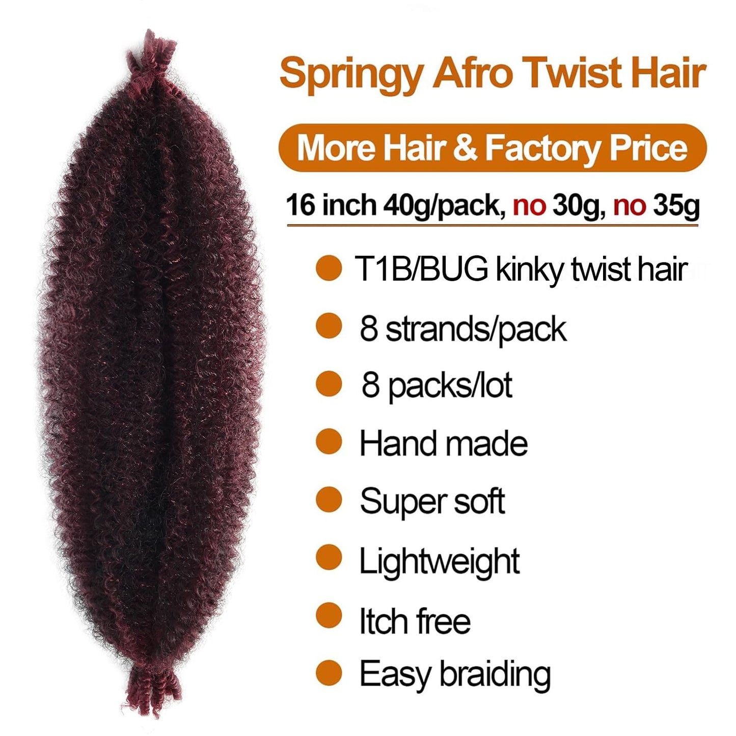 TBUG Springy Afro Twist Hair 16 Inch Marley Twist Hair Ombre Burgundy Wrapping Hair for Soft Locs 8 Packs Kinky Twist Hair for Passion Twist Hiar Marley Twist Braiding Hair for Black Women…