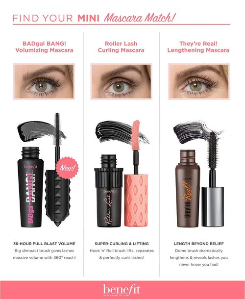 Benefit Cosmetics Lash Leader Mini Trio - Travel Size Roller Lash, Bad Gal Bang & They’re Real Mascara