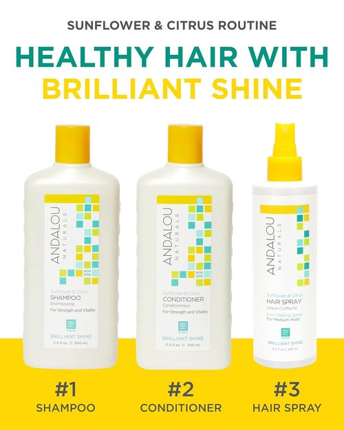 Andalou Naturals Sunflower & Citrus Brilliant Shine Hair Spray | Styling for Shine & Medium Hold | Aloe Vera for Frizz Control | Natural & Cruelty Free | 8.2 fl oz