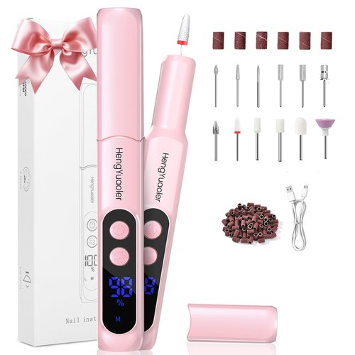 HengYuaoler Cordless Electric Nail Drill Professional 3 Speeds Nail Drill Kit for Acrylic Gel Dip, USB Portable Rechargeable 20000 RPM Efile Manicure Pedicure Polishing Shape Tools(Pink)