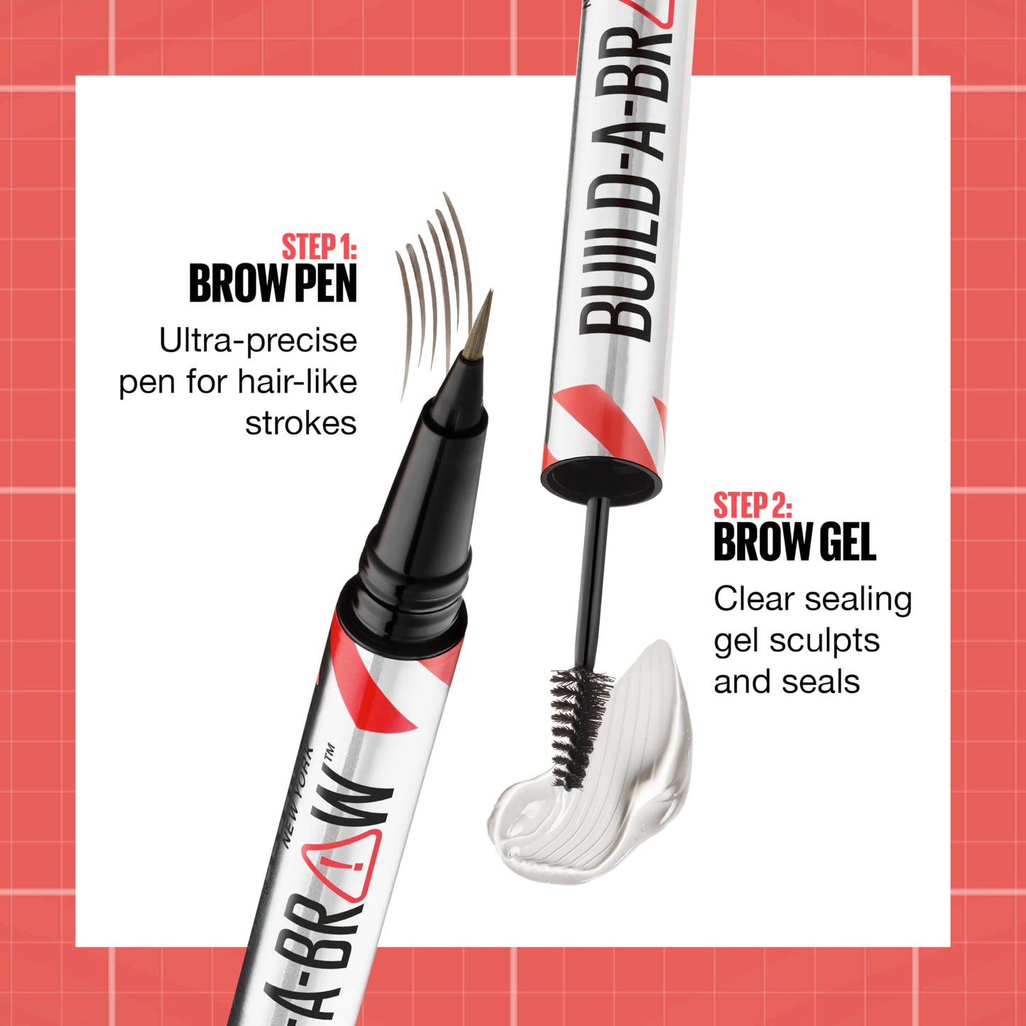 Maybelline Build-A-Brow 2-in-1 Brow Pen and Sealing Brow Gel, Eyebrow Makeup for Real-Looking, Fuller Eyebrows, Ash Brown, 1 Count